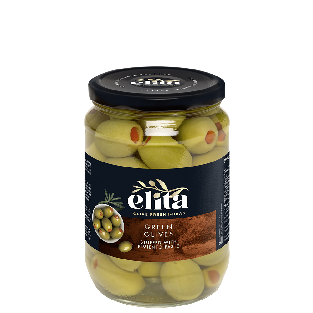 Oliven grün gef. mit Paprikapaste (400g) Elita